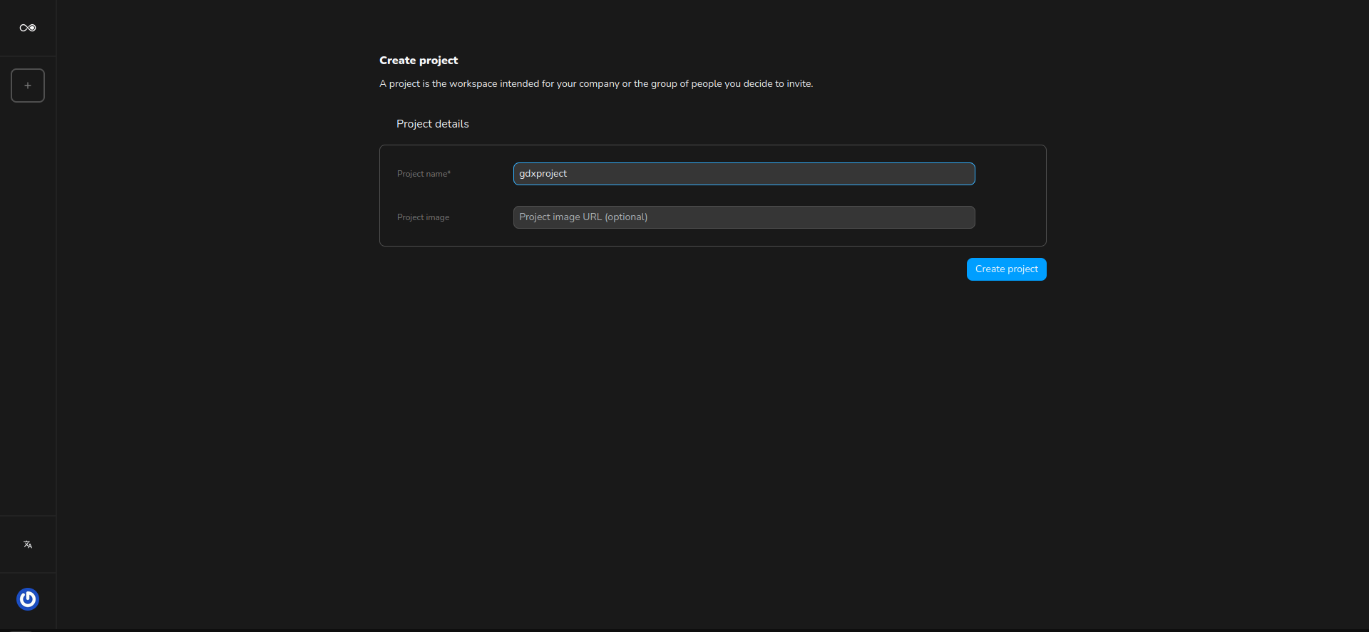 Project creation page