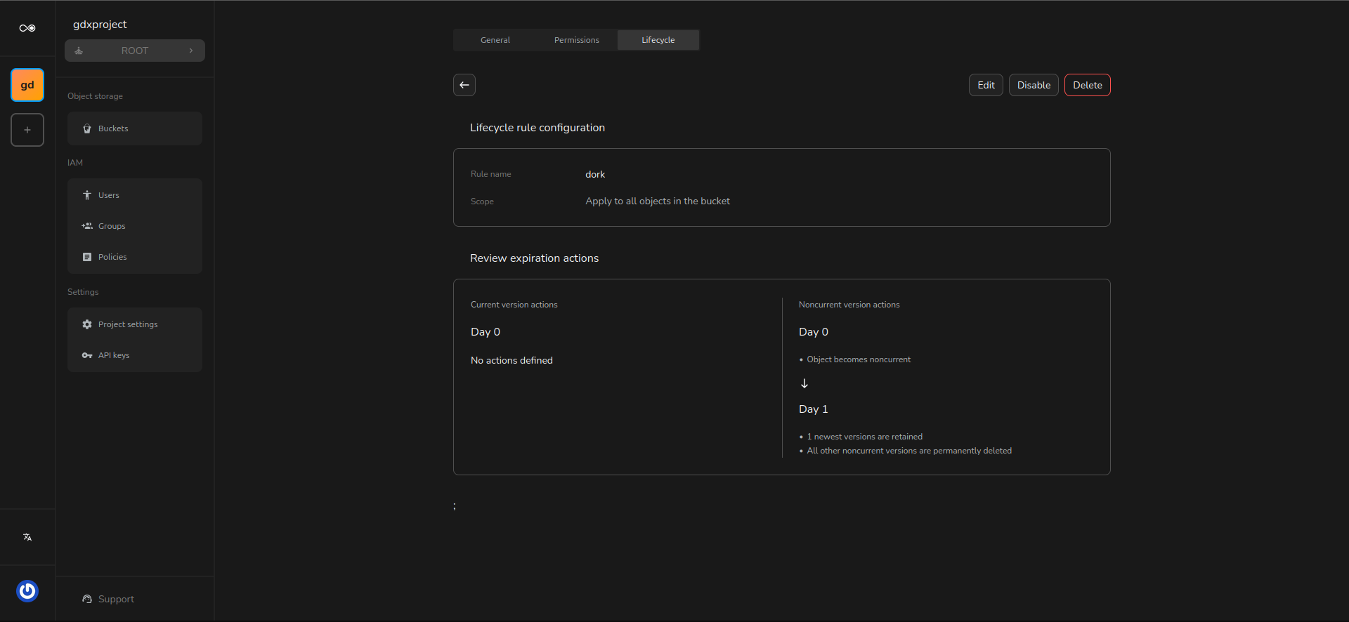 Lifecycle rule preview visualized by the  Console