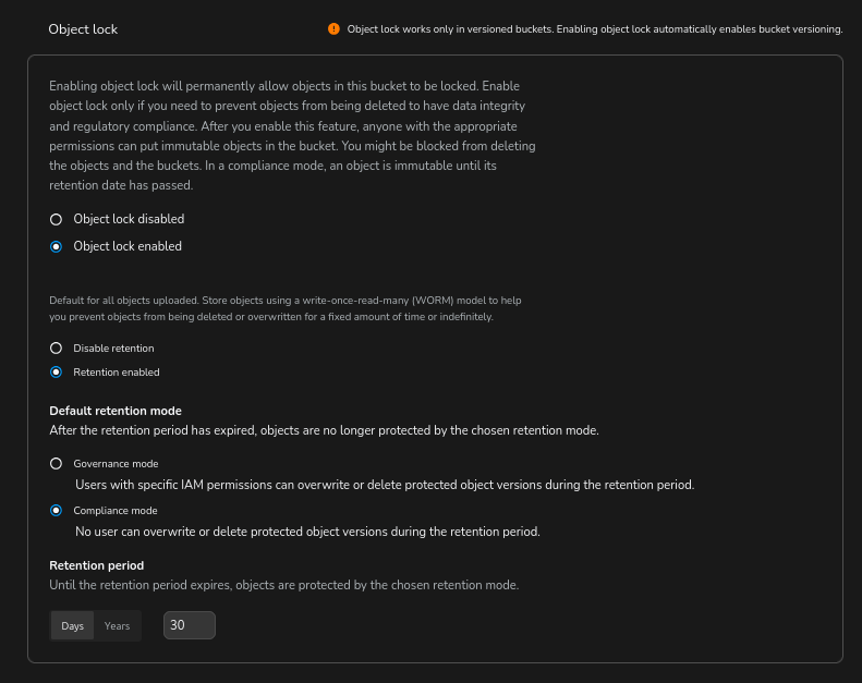 GDX Console - Set a default retention period on the bucket