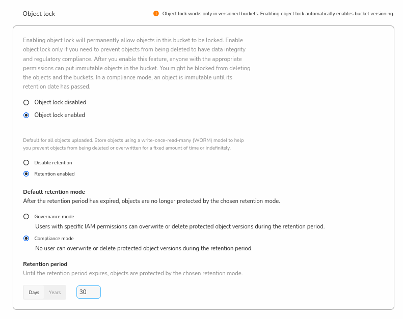 GDX Console - Set a default retention period on the bucket