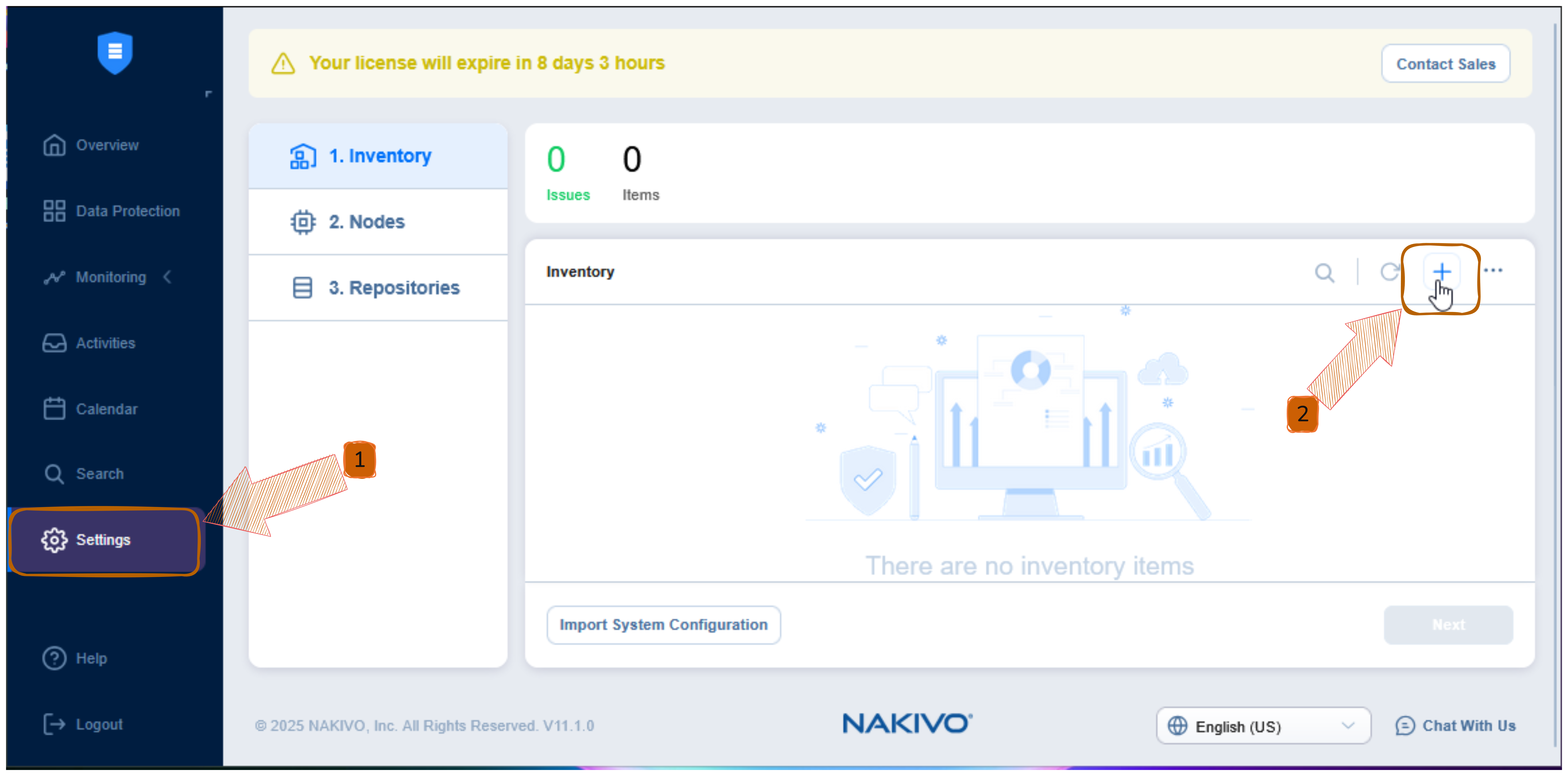 NAKIVO Settings - Inventory