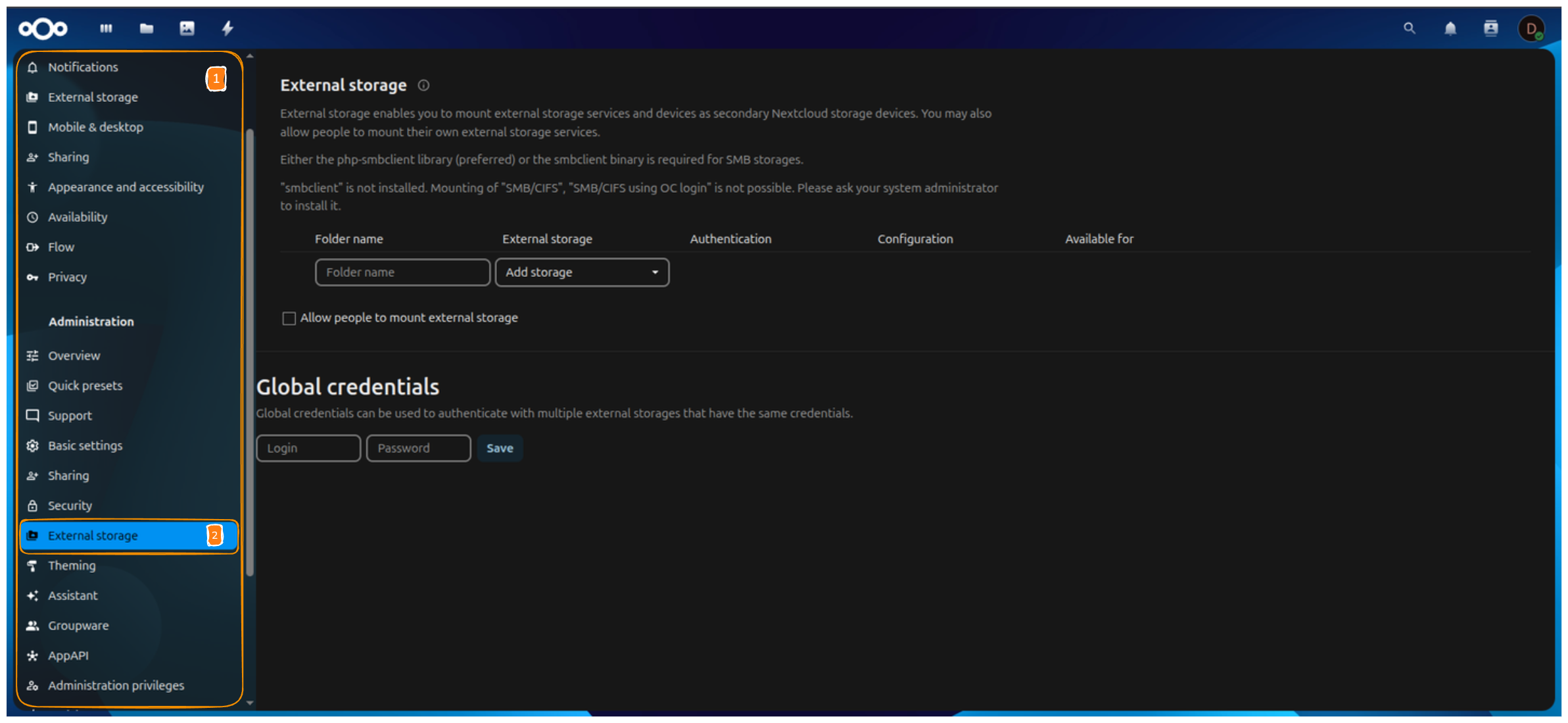 External Storage Settings